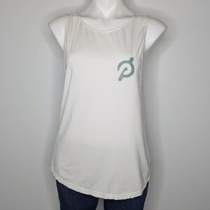 Peloton white green breathable twist back exercise workout tank L